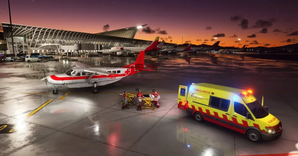 A Cessna aircraft parked at an airport apron in Microsoft Flight Simulator 2024